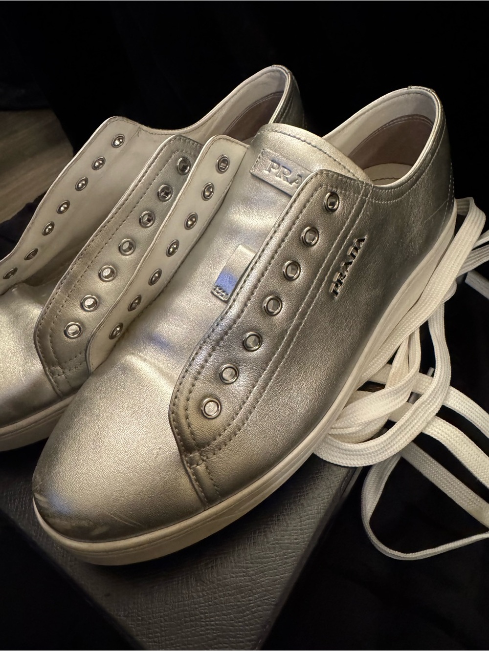 Prada Metallic Silver Slip-On Sneakers